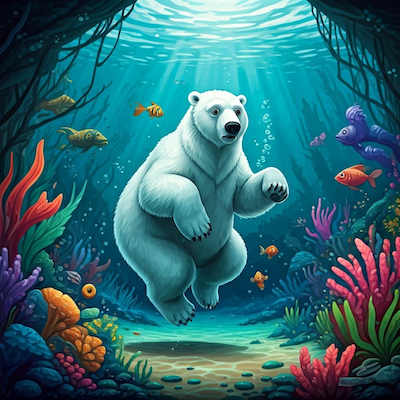 AI-generated: A polar Bear in the coral Reef