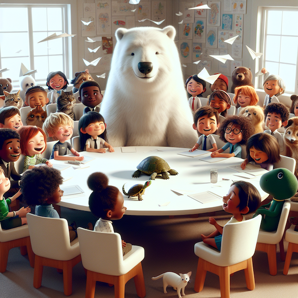 AI Generated: A polar bear at a conference