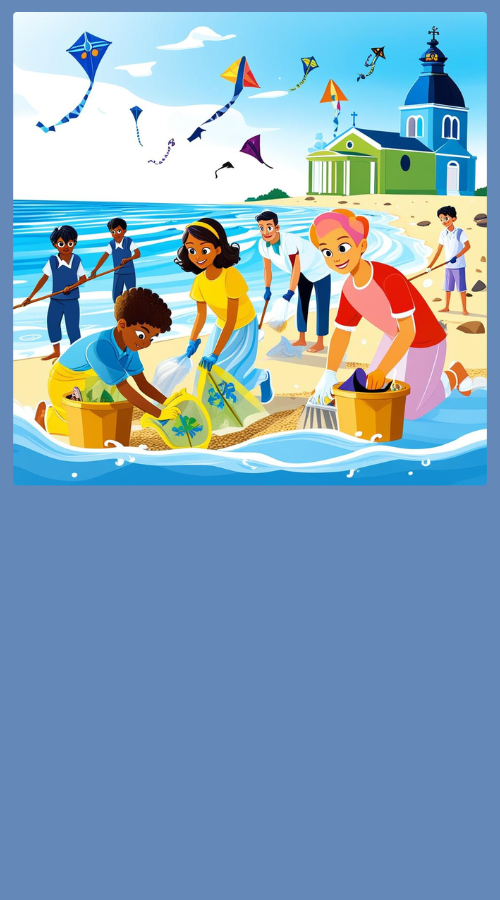 AI-generated: Children cleaning the beach