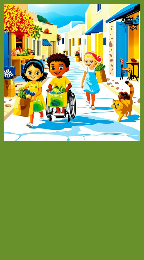 AI-generated: Children carrying paper bags