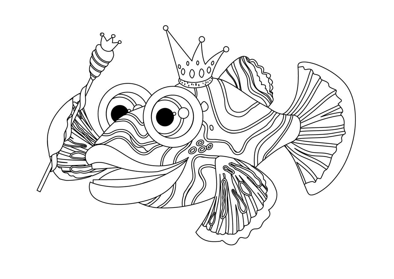 Character Illustration: Mandarin Fish Outline