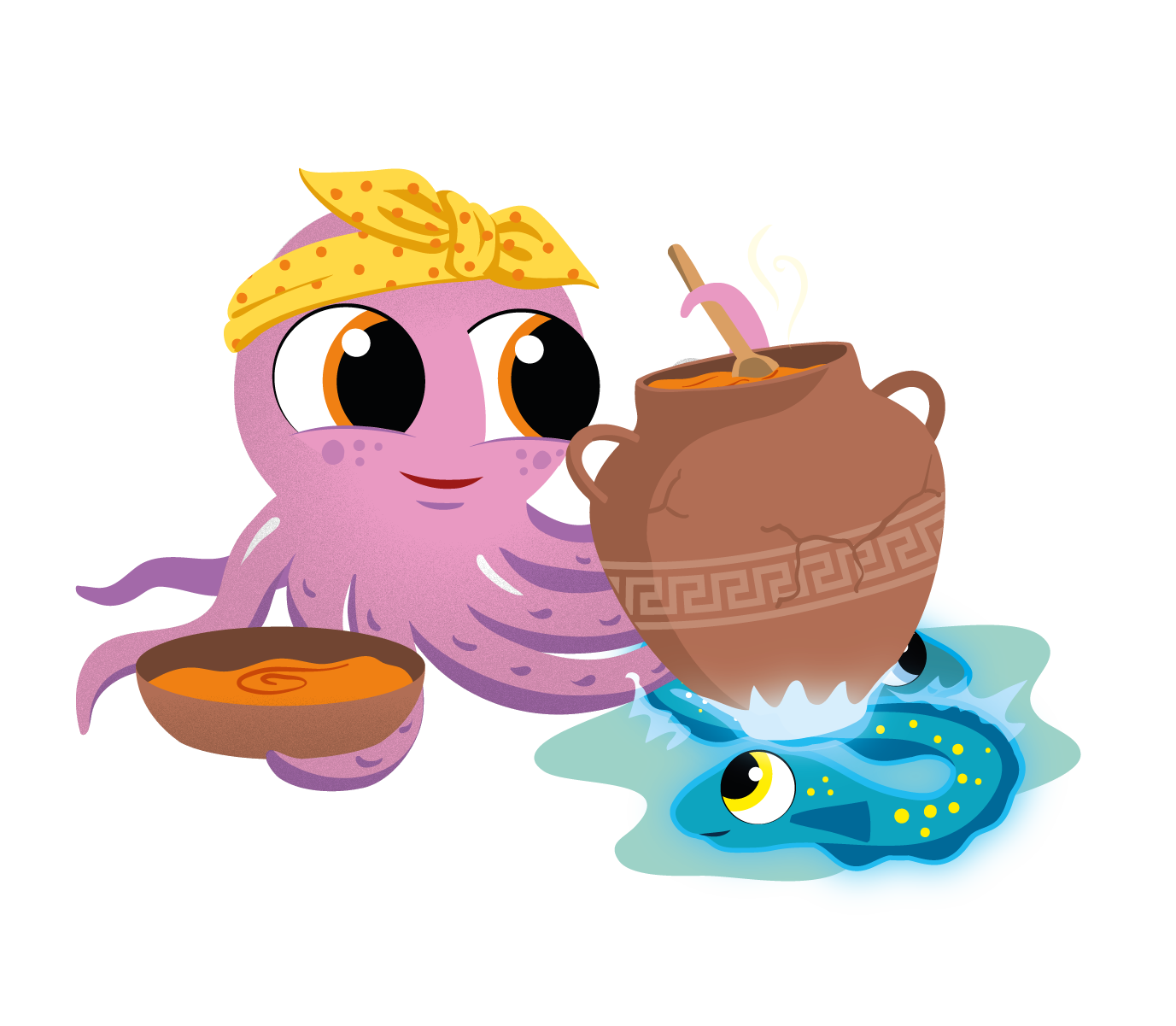 Character Illustration: Dimitra cooking