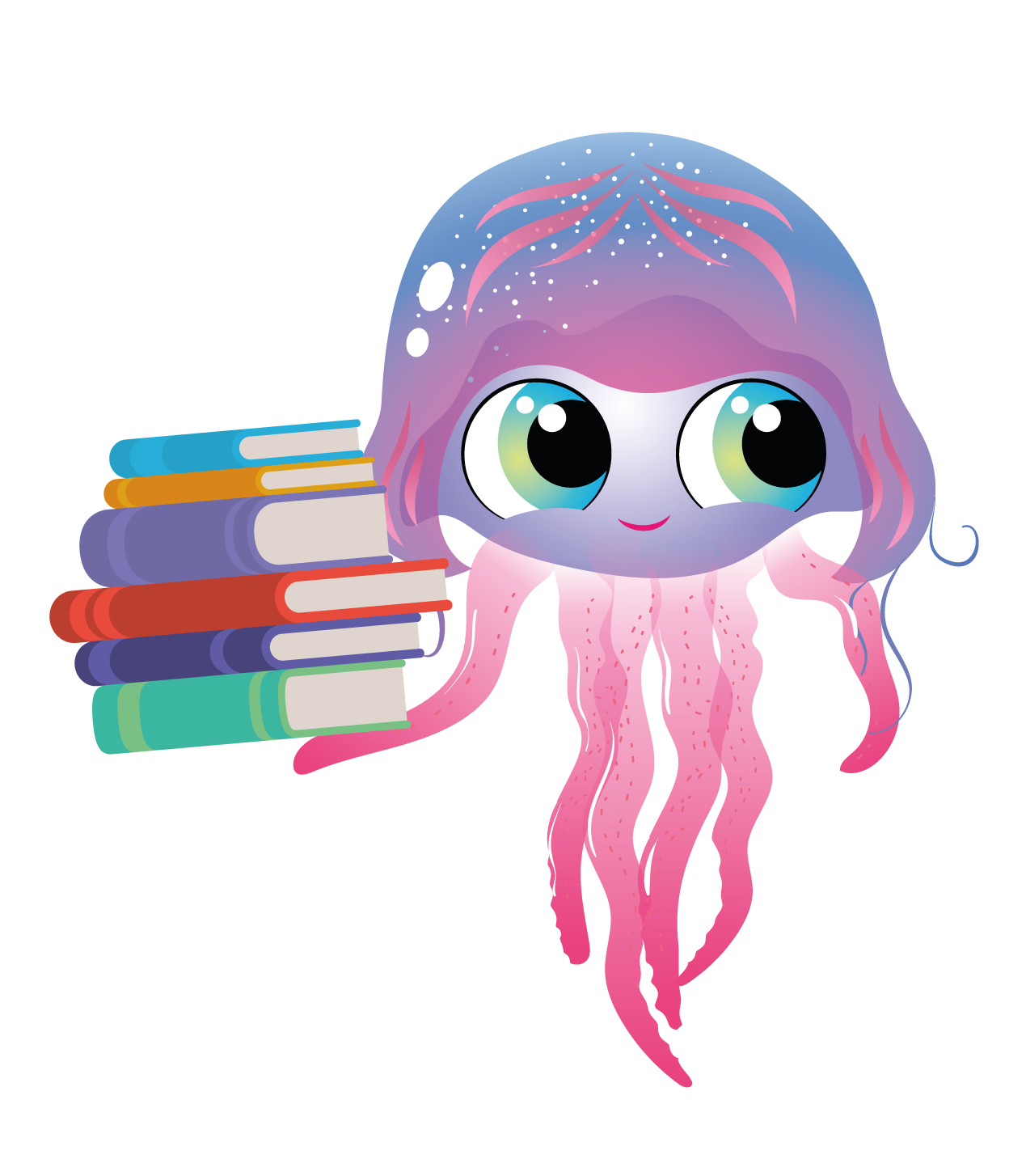 Character Illustration: Jewel the Jellyfish holding books