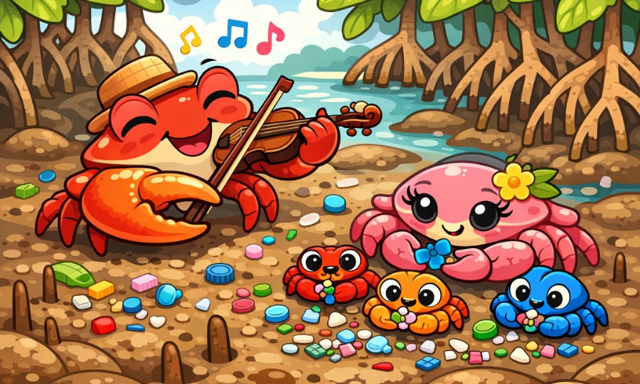 Ai illustration: cartoonish group of fiddler crabs