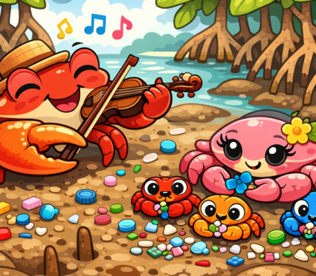 Ai illustration: cartoonish group of fiddler crabs