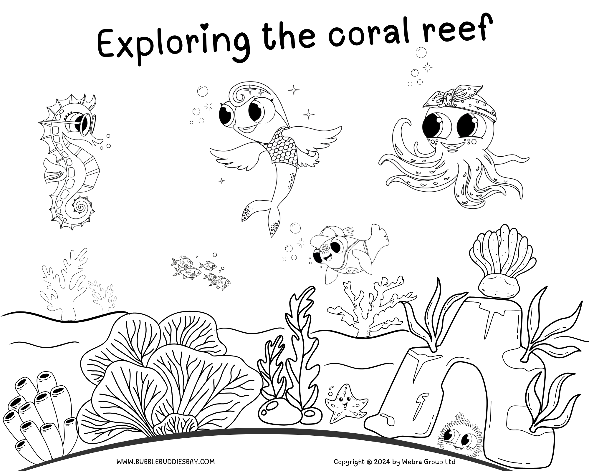 Illustration, coral reef colouring page