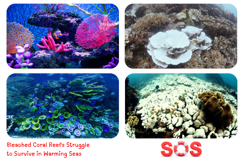 Photo: healthy coral reef vs bleaching coral reef