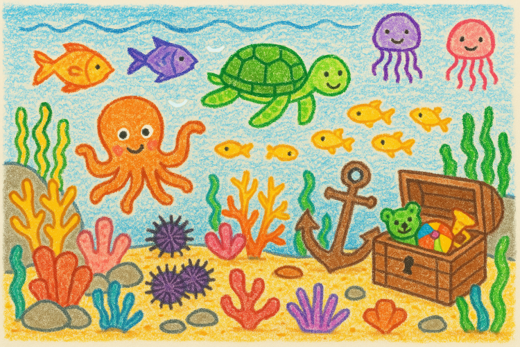 Ai-generated, kid drawing of a coral reef