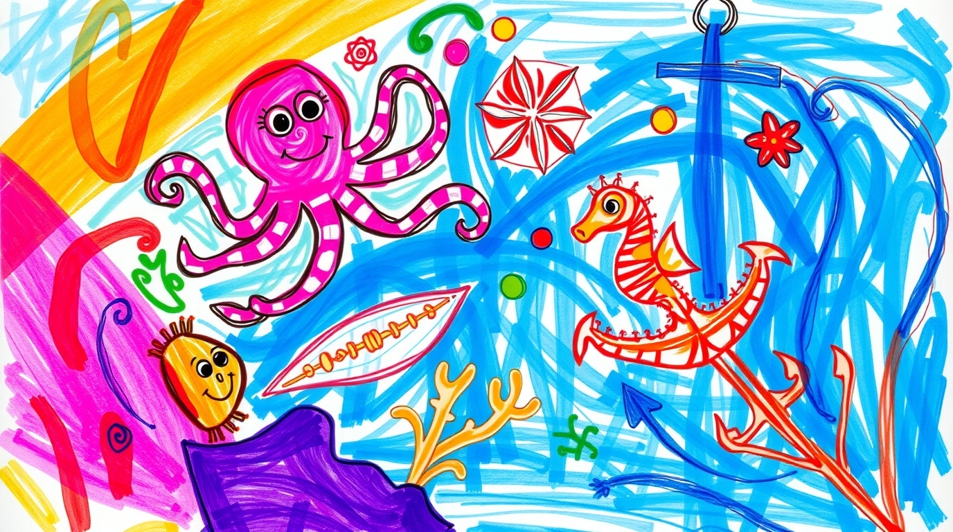 Illustration: Child's drawing of the ocean
