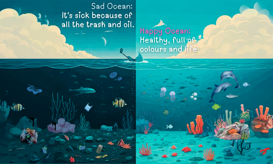 AI generated: sad see happy sea